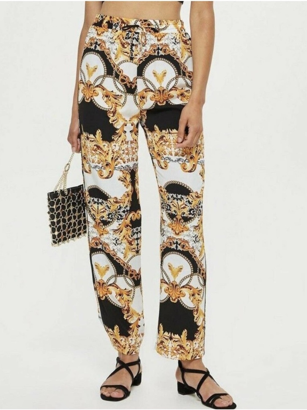 TOPSHOP Wide Leg Scarf Print Pants • Sz 6 NWT Resort Vacation Versace Inspo